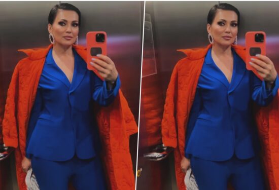 Žensko odijelo Nina Badrić hello magazine croatia hrvatska plavo odijelo Nine Badrić