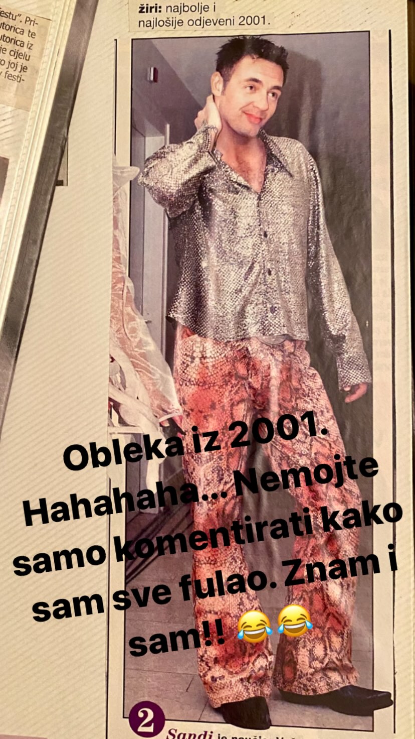 Sandi Cenov, outfit iz 90-ih, svjetlucava košulja, animal uzorak, modna nostalgija, društvene mreže, humor, duhovite objave, modni odabir, 2001. godina