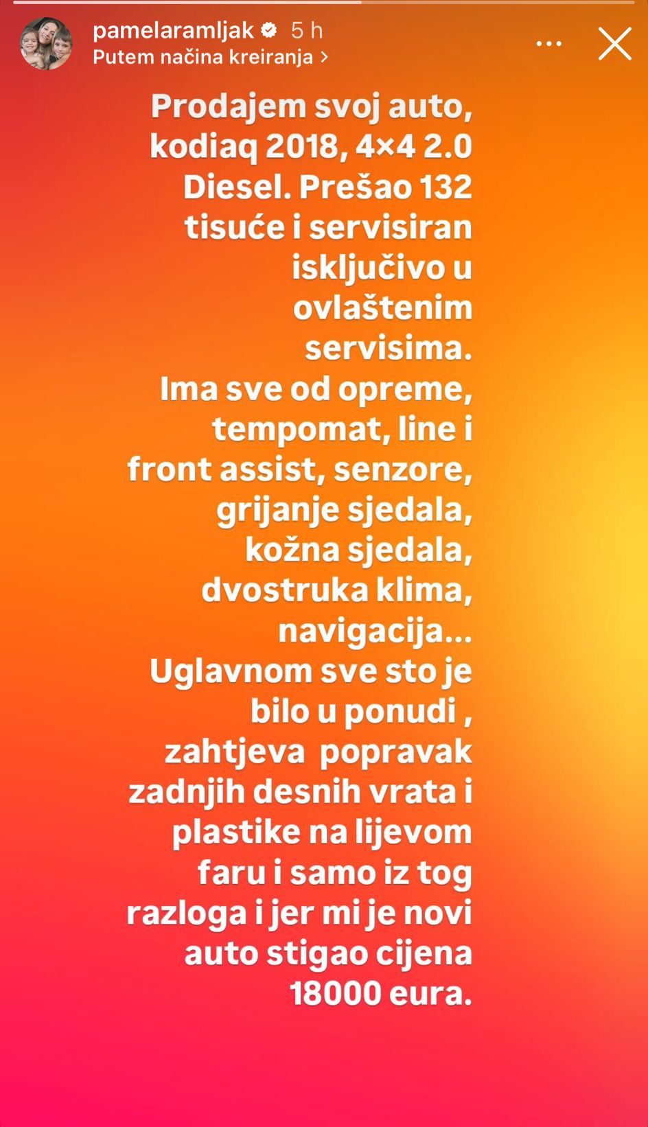 pamela ramljak prodaje auto 