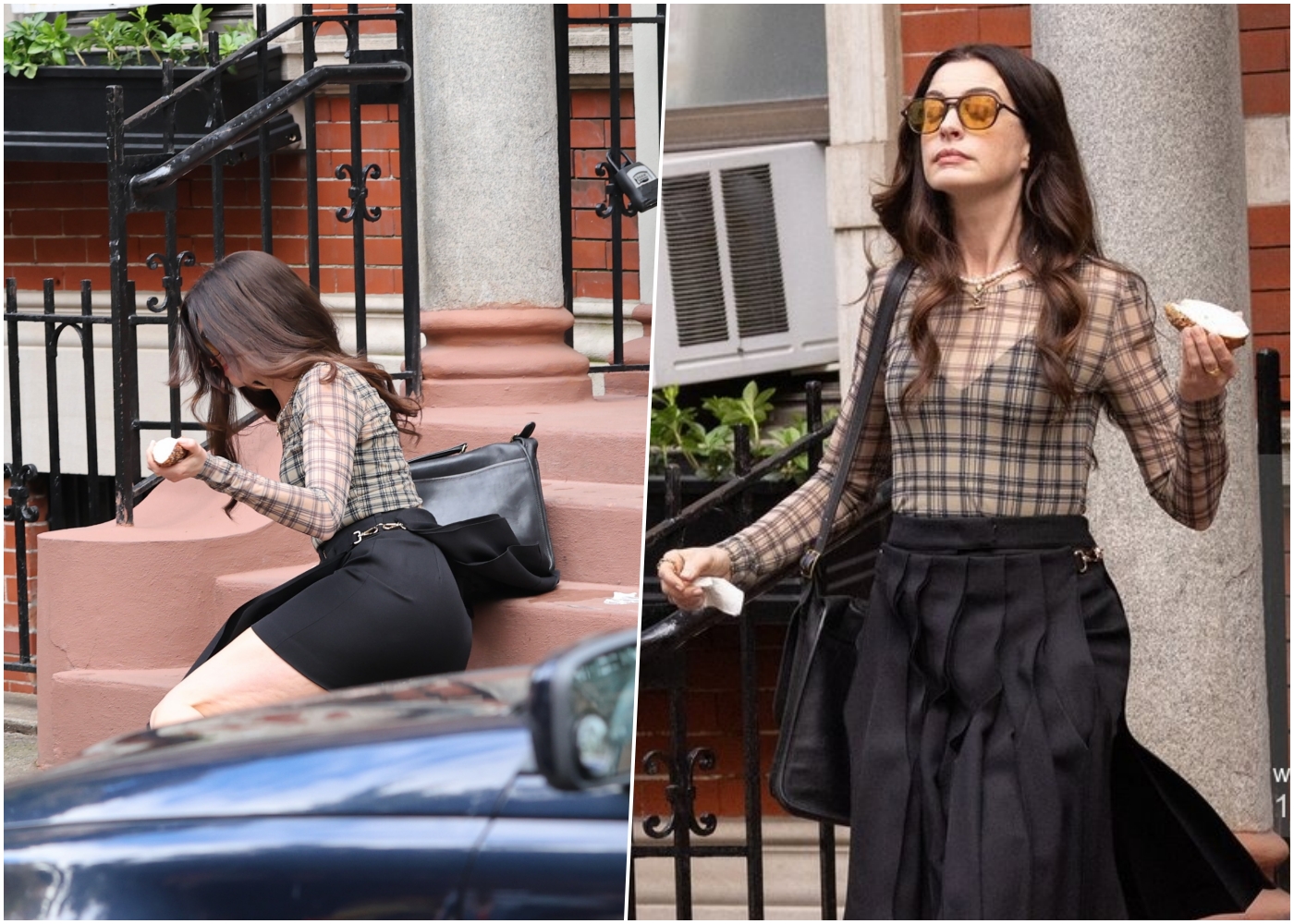 Anne Hathaway falls down stairs, breaks shoe during embarrassing tumble on ‘Devil Wears Prada 2’ set