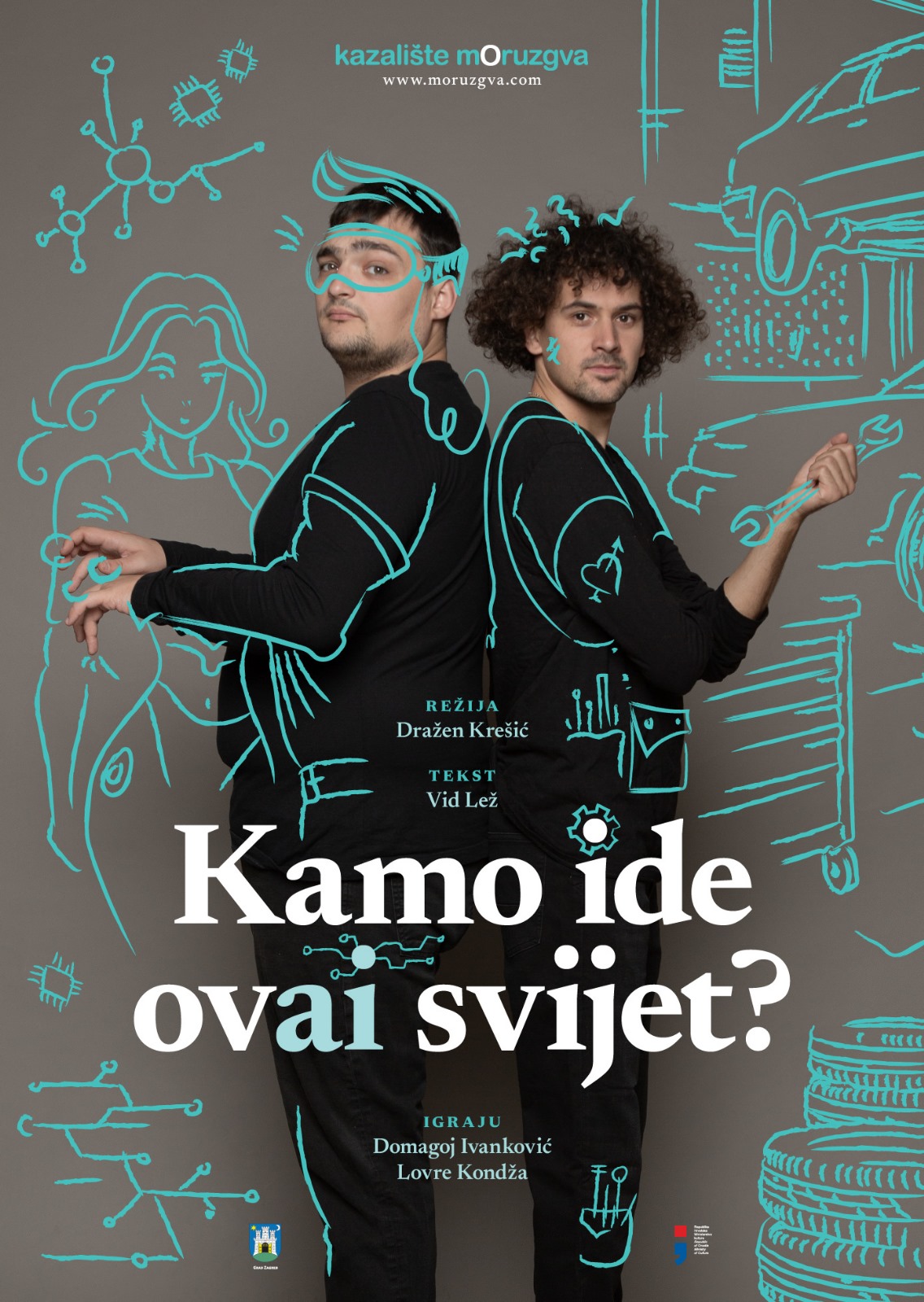 Smijeh, kaos i umjetna inteligencija: nova komedija Kazališta Moruzgva stiže u Scenoteku Predstava “Kamo ide ovai svijet?” premijerno 24. studenog donosi avanture dvojice kreativaca koje tjeraju na suze od smijeha